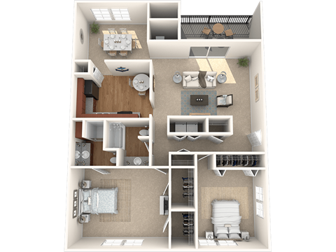 Floor plan for 2 beds, 2 baths, 1339 sqft